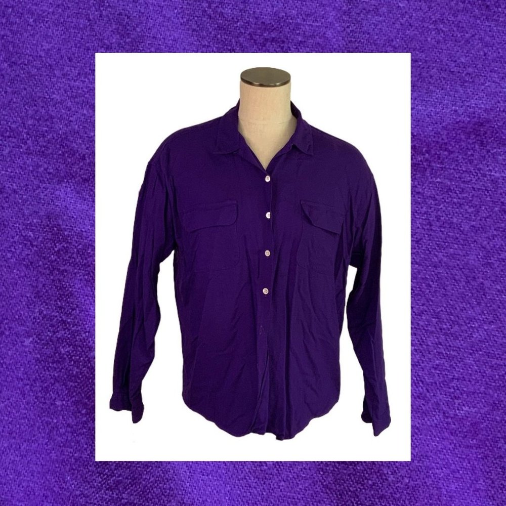 Gap Button-Down Shirt Purple Medium Rayon Pockets Soft